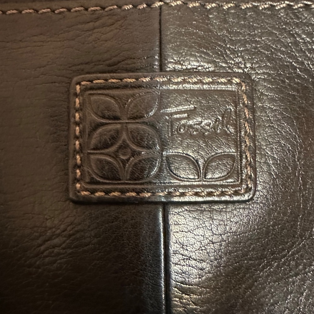 Vtg 90s/Y2K Fossil Black Leather Crossbody Organizer Bag - Picture 6 of 12